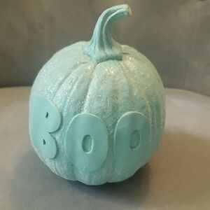 Teal Glitter 'BOO' Pumpkin Décor